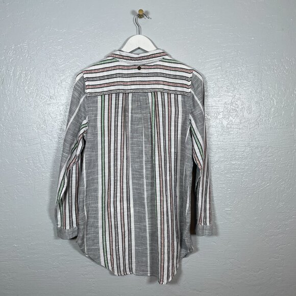 Soft Surroundings Women M Aruba Tunic Blouse Striped Embroidered Floral Boho - Picture 6 of 9